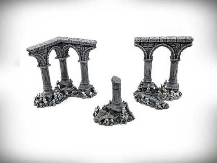 ruined columns starter bundle a- grimdark version ancient ruins skulls spikes chaos rubble walls wall terrain terrainify scatter miniatures dnd d&d wargaming rpg roleplayinggame 3d print model - Mito3D