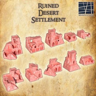 ruined desert settlement 28 mm tabletop terrain ruin rpg dnd house medieval supportfree old stone destroy structure playable interior modular 28mm 25mm 15mm arab 3d print model - Mito3D