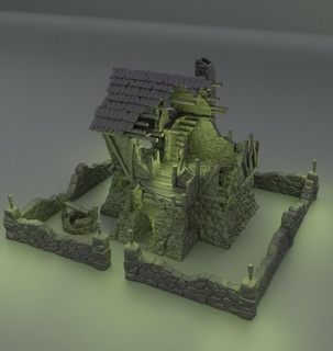 ruined farmhouse 28 mm tabletop terrain ruin rpg dnd house medieval supportfree old stone destroyed farm structure playable interior modular 28mm 25mm 15mm wargame 3d print model - Mito3D