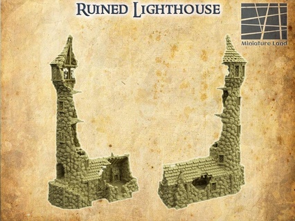 ruined lighthouse 28 mm tabletop terrain ruin rpg dnd medieval supportfree old stone tower structure playable interior modular 28mm 25mm 15mm wargame 3d print model - Mito3D