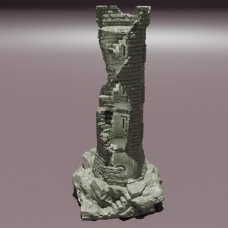 ruined lookout tower 28 mm tabletop terrain Architecture rpg dnd house medieval supportfree old stone structure playable interior modular 28mm 25mm 15mm wargame 3d print model - Mito3D