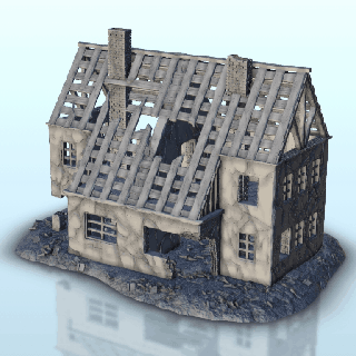 ruined modern house 18 - flames war bolt action ww2 warhammer world thumbnails building scenery wargame city game land games modelism diaroma 3d print model - Mito3D