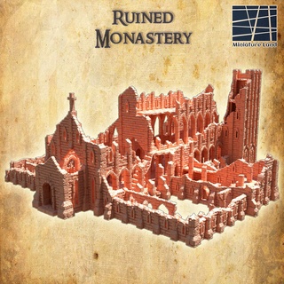 ruined monastery 28 mm tabletop terrain ruin rpg dnd house medieval supportfree old stone destroy structure playable interior modular 28mm 25mm 15mm wargame 3d print model - Mito3D