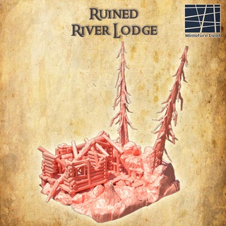 ruined river lodge 28 mm tabletop terrain ruin rpg dnd house medieval supportfree old stone destroy structure playable interior modular 28mm 25mm 15mm wargame 3d print model - Mito3D