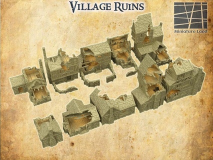ruined village 28 mm tabletop terrain ruin rpg dnd house medieval supportfree old stone destroy structure playable interior modular 28mm 25mm 15mm wargame 3d print model - Mito3D