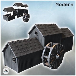 rural water mill three-part building wooden wheel 32 - modern ww2 ww1 world war diaroma wargaming rpg mini hobby Game architecture tabletop miniatures scenery wargame game terrain accessories normandy west two contempory flames yankee walking crisis bolt 3d print model - Mito3D