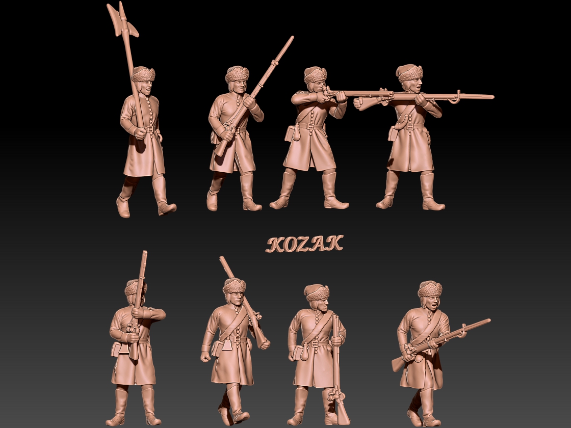 russian fusiliers in hungarian uniform 1696-1704 set 2 game infantry 3D print model - Mito3D