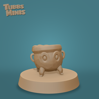 rusty cauldron homunculus - fantasy miniature free game familiar pet rpg animated object character tabletop d&d 28mm dnd presupported supported 3d print model - Mito3D