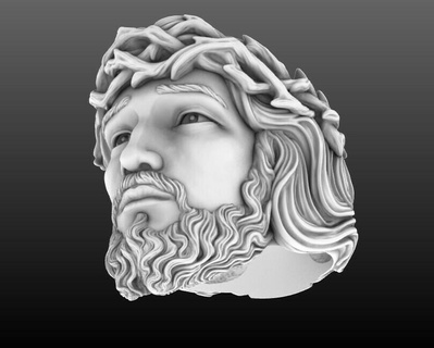 sacred visage jesus christ ring 3d jewelry jewellery rings gold christian religious catholic relief silver ornament jewel cross bronze models 3d print model - Mito3D