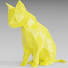 sad cat Kunst low-poly statue chat katze gato gatto kota Tier facettiert 3dp 3d-drucken Dekoration 3d print model - Mito3D