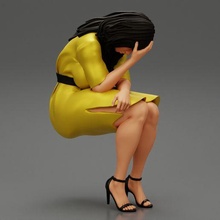 triste jovem mulher sentado cadeira 3d impressão modelo 3d print model - Mito3D