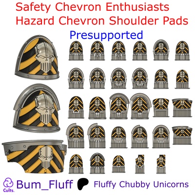 segurança chevron entusiastas perigo ombro almofadas pré suportado jogos guerra martelo 42k pauldron tampo mesa 3d transferências transferir ícones alívio 28mm 30k heresia listra fe guerreiros 3d print model - Mito3D