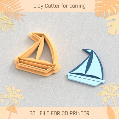 sailboat summer clay cutter tools earring turtle beach shell 3d print model - Mito3D