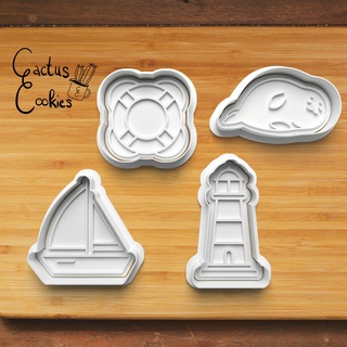 sailing cookie cutter set 0327 Home present gift love christmas xmas baking fondant clay anniversary birthday with stamp polymer embosser commercial license patreon sailboat lighthouse seal lifebelt 3d print model - Mito3D