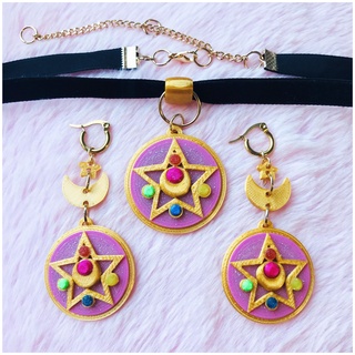 sailor moon earrings necklace set Jewelry pendant cute kawaii keychain charm hoops anime jewelry usagi choker crystal star 3d print model - Mito3D