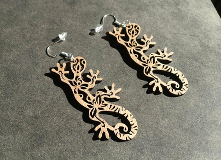 salamander earrings lizard salamander jewelry loop ear art design nature wood mdf creation hook lasercut laser  3d print model - Mito3D