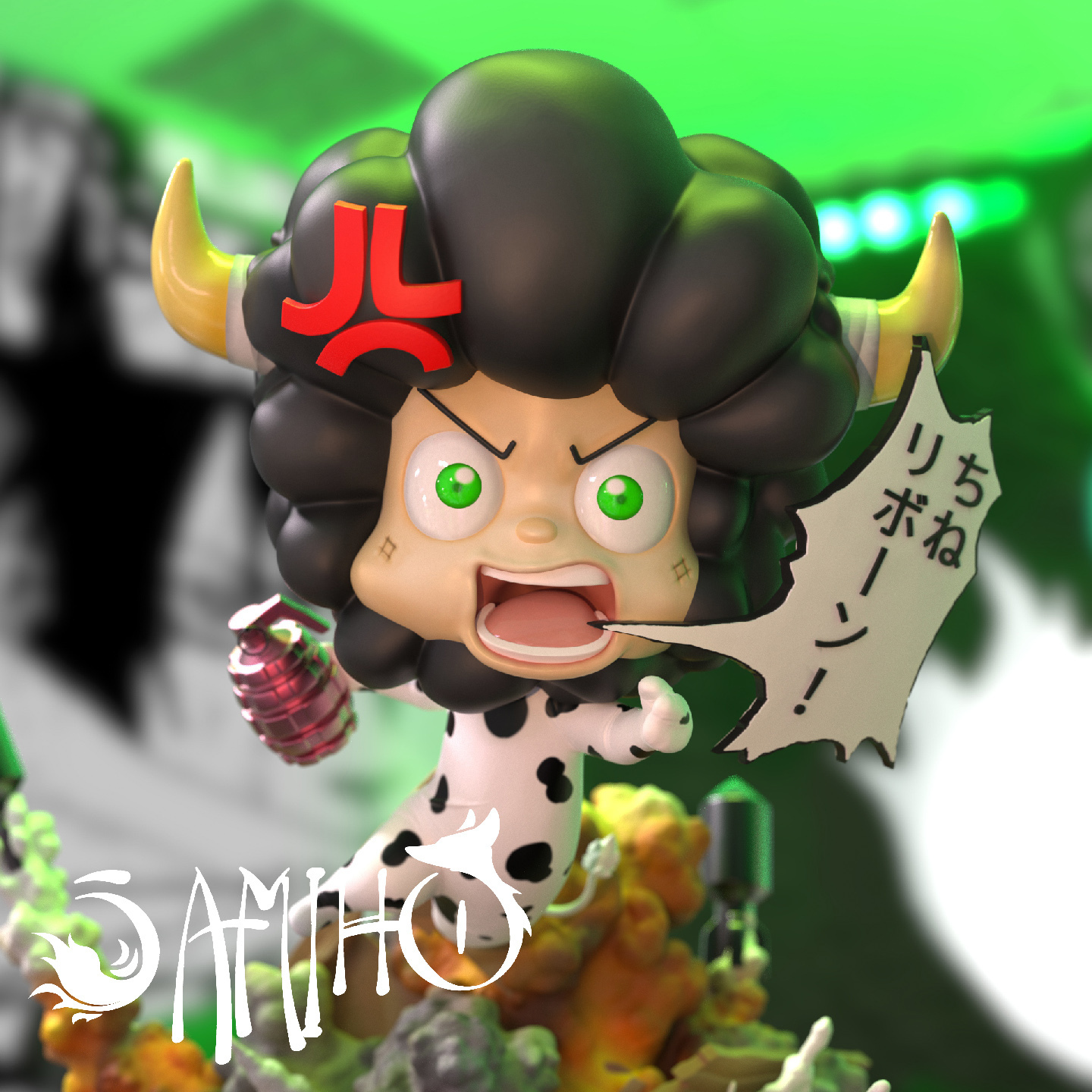 tutti studi lambo esplosione scena STLS pronto stampa khr bovino anime vongola katekyo sicario rinato mafia mucca chibi figura patreon 3D print model - Mito3D