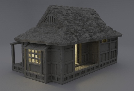 samurai cottage 28 mm tabletop terrain rpg dnd medieval supportfree old stone house structure playable interior modular 28mm 25mm 15mm wargame 3d print model - Mito3D