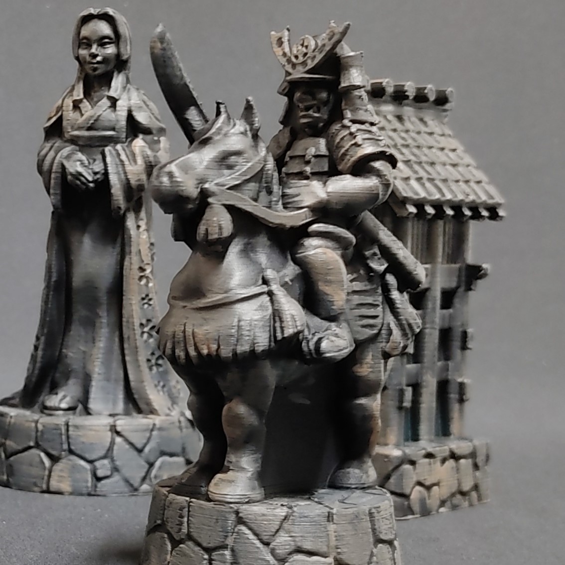 samurai cavallo scacchi gioco tavola impostato scolpire statua kight Giappone 3D print model - Mito3D