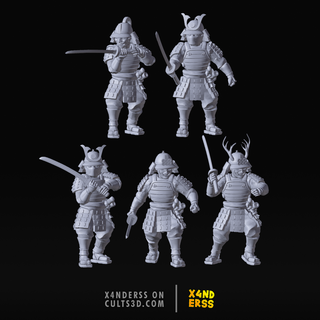 samurai giapponese esercito creatore katana impostato x5 wargaming miniature modello personalizzabile posabile personalizzazione mestiere scala era ashigaru arcieri fiammifero ronin 3d print model - Mito3D