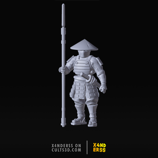 samurai japanese army maker - yari ashigaru 1 wargaming miniatures model customizable poseable customization craft scale archers katana matchlock ronin 3d print model - Mito3D