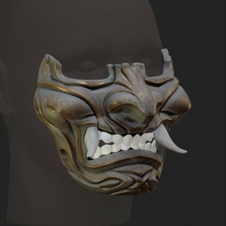 samouraï oni masque 04 moitié visage portable hannya Japonais démon stl obj 3d impression résine dragon 3d print model - Mito3D