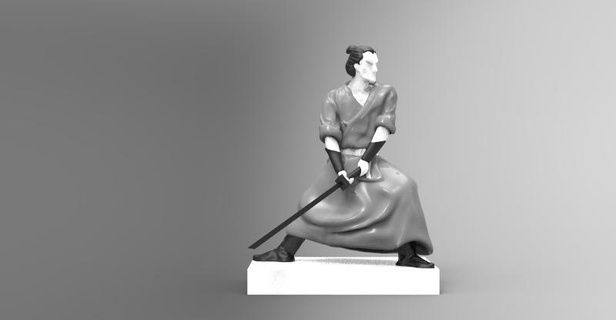samurai espadachim Guerreiro escultura espada morte combate gadget oriental quimono decoração 3d print model - Mito3D