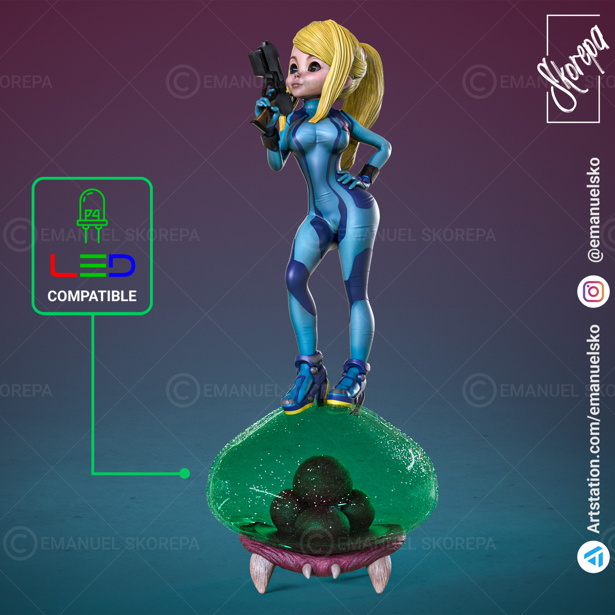 samus lamp nintendo stl 3d print impression3d miniatures figurines collectible zelda mario statue diorama led toy metroid 3D print model - Mito3D