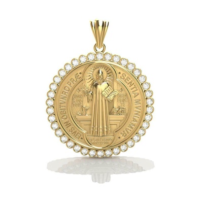 san benito anhänger steht katholisch christian religiös juwel schmuck hell steine edelsteine gold impresion3d 3d print model - Mito3D