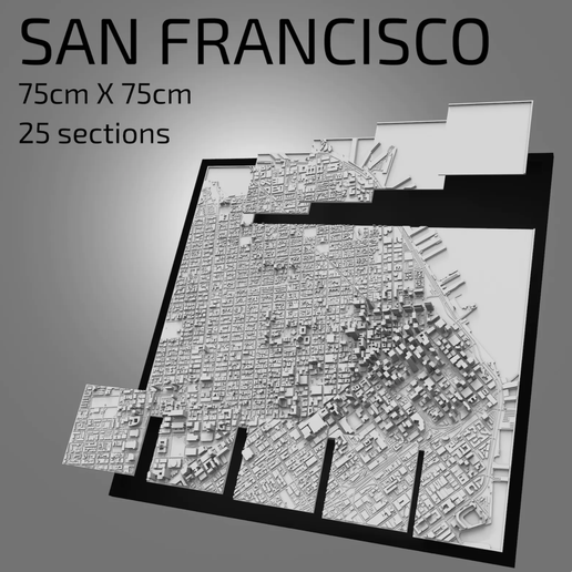 san Francisco çerçeveli duvar Sanat şehir manzarası mimari binalar hatıra Kent harita hediye 3d tasarım 3D print model - Mito3D