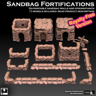 sandbag fortifications royalty free version fort stronghold trench castle imperial guard death korps krieg maxim machine gun ww1 ww2 tabletop wargame 6mm 3d print model - Mito3D