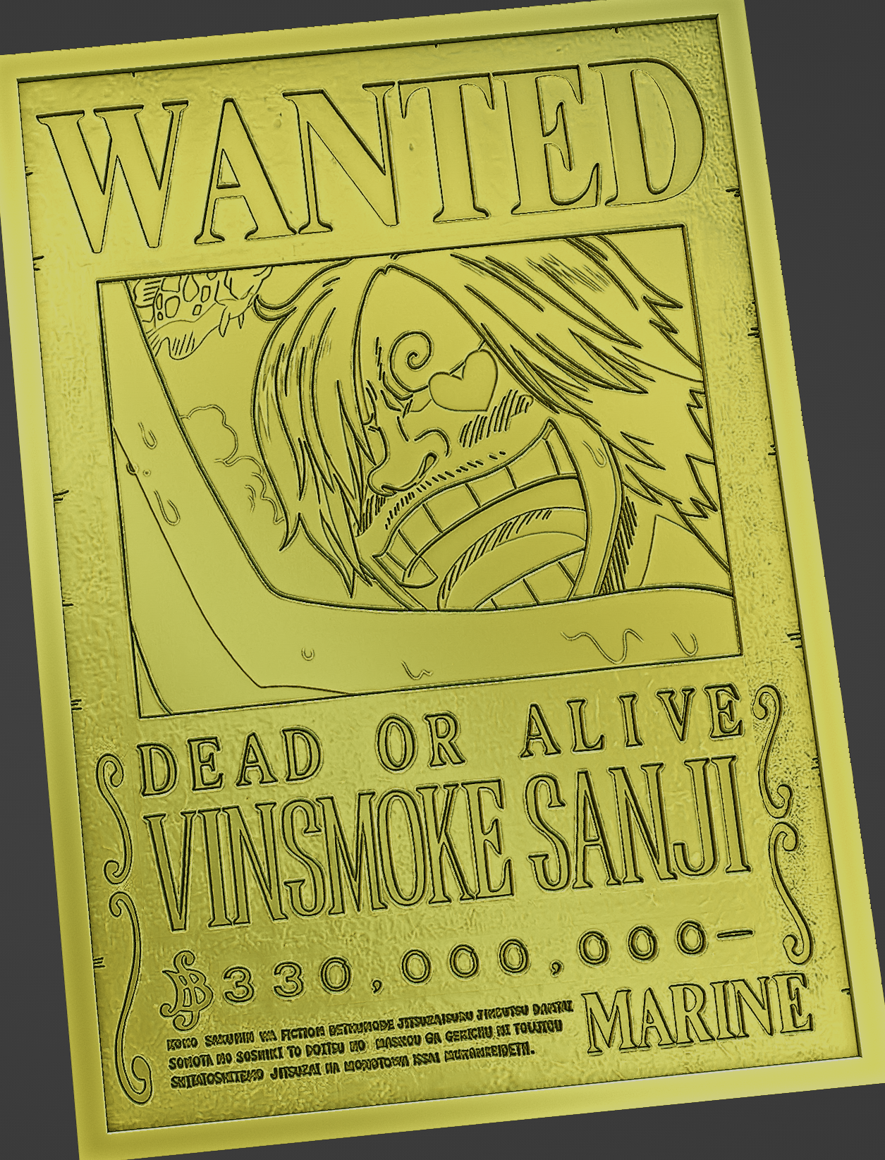 sanji wanted poster - one piece anime luffy card manga 3D print model - Mito3D