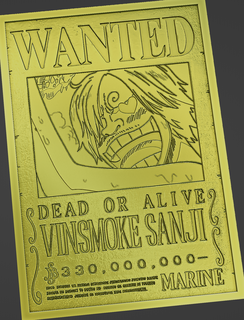 sanji wanted poster - one piece anime luffy card manga 3d print model - Mito3D