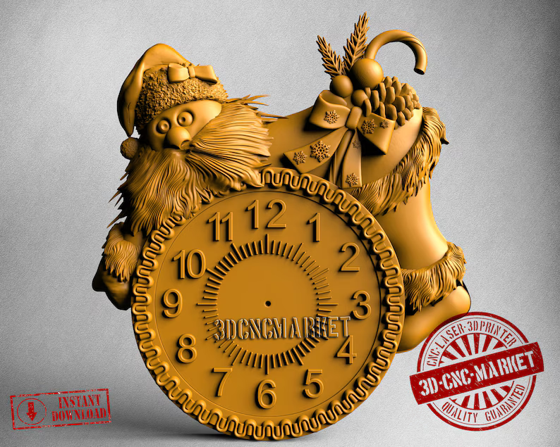 papa noel reloj stl 3d figura impresora archivos impresión expediente arte cnc madera tallado enrutador artcam alivio 3D print model - Mito3D