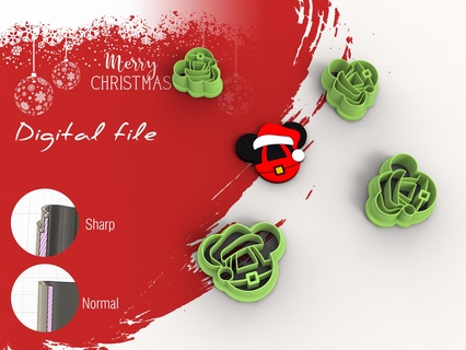 santa mouse christmas polymer clay cutter digital stl file 5 sizes 2 versions winter garland mickry 3d print model - Mito3D