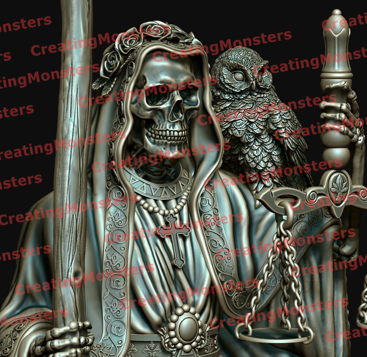 santa muerte - stl 3d print model Art saint death santamuerte 3dprint skull dead magic art sculptures 3D print model - Mito3D