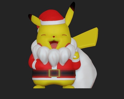 papai noel Pikachu escultura Natal Pokémon estatueta Nintendo brinquedo popular terno 3d print model - Mito3D