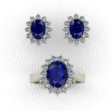 sapphire earrings ring set jewelry rings 3d print model - Mito3D