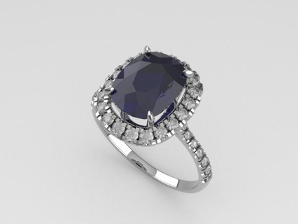 safira anel 9x7 diamantes 3d print model - Mito3D