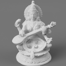 saraswati dea conoscenza musica arte sarasvati indù scultura induismo India indiano veena strumento loto 3d print model - Mito3D