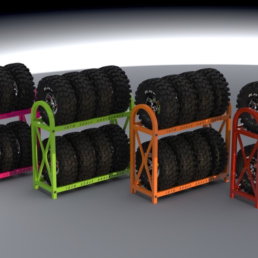 scale tire rack verschiedene scaler rc garage skalieren Reifen 10th Abenteuer 3D print model - Mito3D