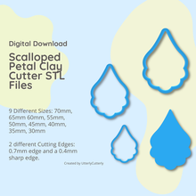 scalloped petal clay cutter - stl digital file download- 9 sizes 2 versions 3d print model - Mito3D