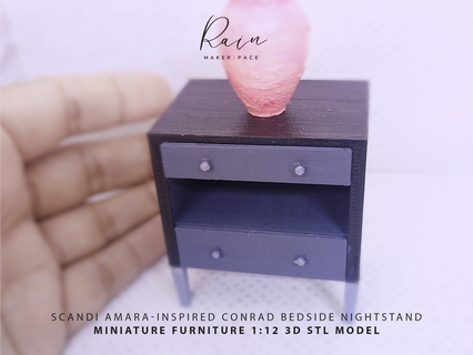 scandi amara inspired Conrad chevet table nuit miniature tiroir mini espace rangement meubles maison poupée moderne poupées décor 3d print model - Mito3D