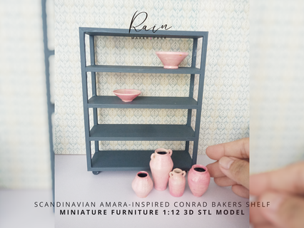 scandinavian amara-inspired conrad bakers shelf miniature bookshelf nordic furniture dollhouse 3d file bookcase 3d print model - Mito3D