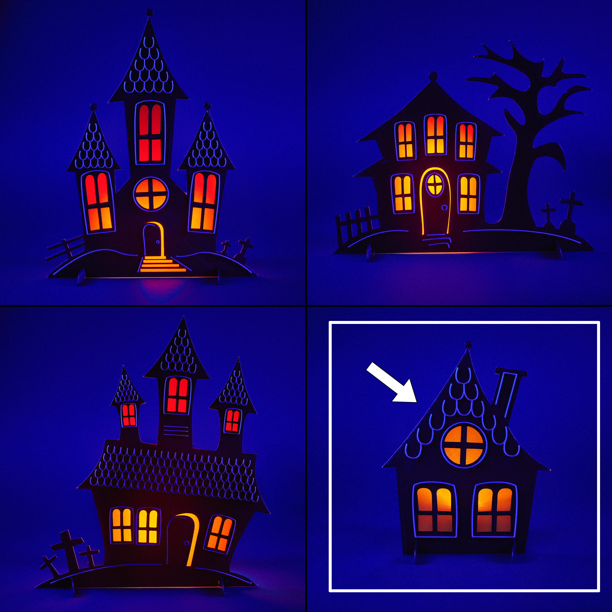 scary halloween flat house backlit decoration 3D print model - Mito3D