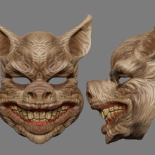 scary pig head mask halloween costume cosplay butcher horror adult stl file game face masquerade party games creepy monster devil 3d print model - Mito3D