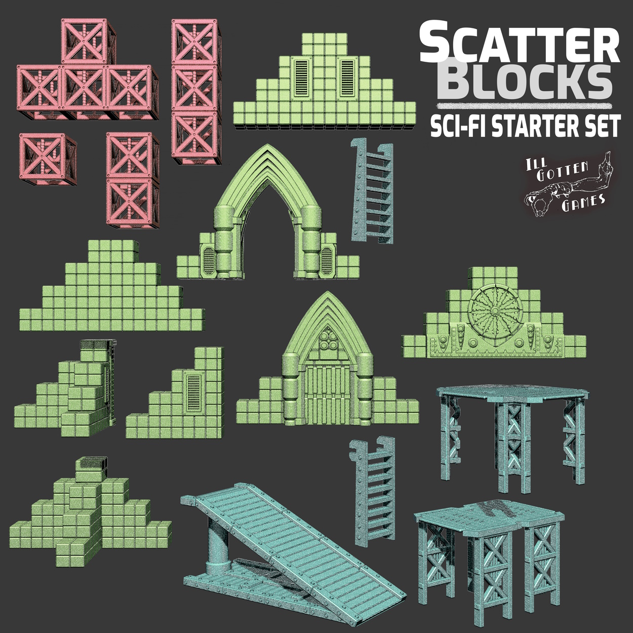 scatterblocks sci-fi starter set miniatures scifi wargaming scatter terrain 28mm 30mm 32mm supportless tabletop rpg skirmish scenery  3D print model - Mito3D