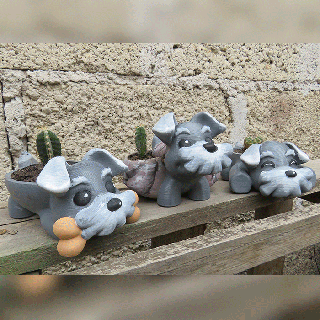 schnauzer pot dog puppy garden plants without brackets easy home decoration 3d print model - Mito3D