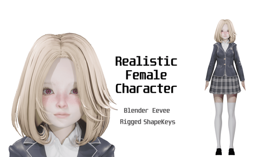 school girl - realistic female character blender eevee Art schoolgirl young woman blender3d skirt blonde white cute body anime people person 3d print model - Mito3D