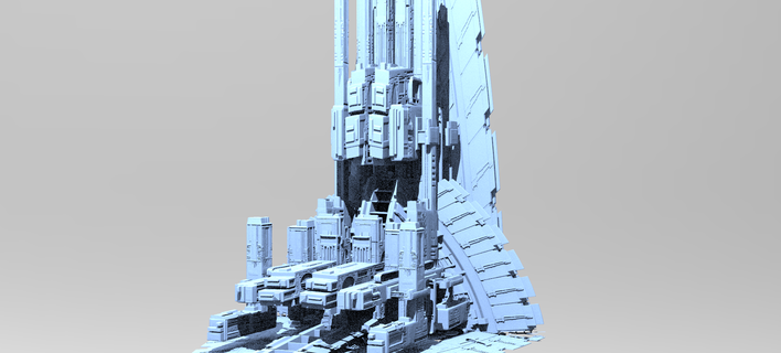 sci fi alieno cargo launcher 7 alone edificio Torre architettura grattacielo kit scifi navicella spaziale città strutture cyberpunk futuro esterno militare architettonico 3d print model - Mito3D
